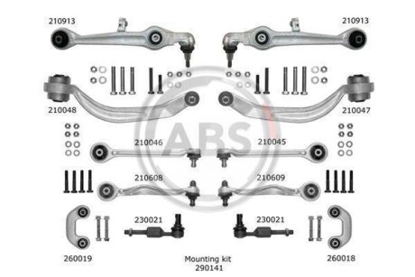 К-кт важелів перед.підвіски Audi A6/Superb/Passat B5 (з тонким пальцем) A.B.S. 219902 (фото 1)