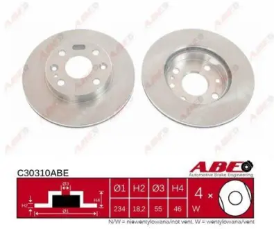 Диск гальмівний передн Лів/Прав KIA RIO I 1.3/1.5 08.00-02.05 ABE C30310ABE