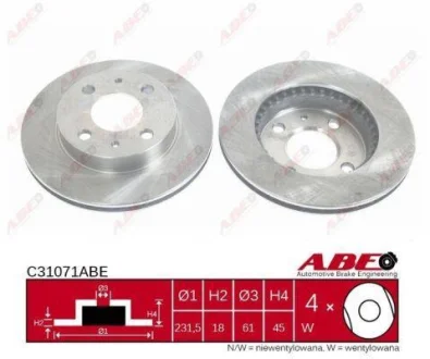 Диск гальмівний передн Лів/Прав NISSAN ALMERA I, SENTRA V 1.4-2.0D 07.95-12.06 ABE C31071ABE