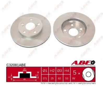 Диск гальмівний передн Лів/Прав TOYOTA PREVIA I 2.4 01.90-08.00 ABE C32081ABE
