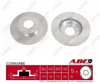 Диск гальмівний передн Лів/Прав MAZDA E, MPV I 2.0/2.5D/3.0 11.88-10.01 ABE C33063ABE