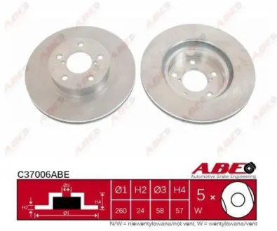 Диск гальмівний передн Лів/Прав SUBARU FORESTER, IMPREZA, LEGACY I, LEGACY II, LEGACY III, LEGACY V 1.5-3.0 01.89- ABE C37006ABE