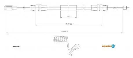 А_Трос гальмівний Ford TRANSIT CAB (all) RWD single wheels exc. 2.3 (1315/1110) "R RH"06-14 ADRIAUTO 1302781