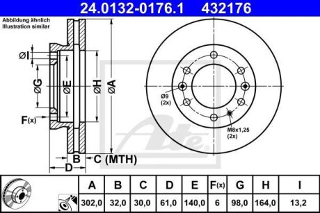 Диск гальмівний (передній) Ford Ranger 2.2 TDCi 11- (302x32) ATE 24.0132-0176.1