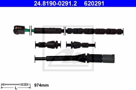 Датчик зносу гальмівних колодок (передніх) BMW X5 (E70)/X6 (E71/E72) 08-14 (L=974mm) ATE 24819002912