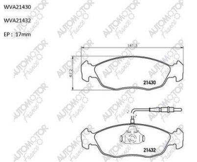 Колодки гальмівні передні Citroen Saxo (96-03); Xsara (97-05)/Peugeot 106 (91-), 306 (94-01) AUTOMOTOR France ABP9106