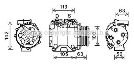 AVA HONDA Компресор кондиціонера CR-V I 2.0 98-, CR-V II 2.0, 2.4 01- AVA COOLING HDAK237