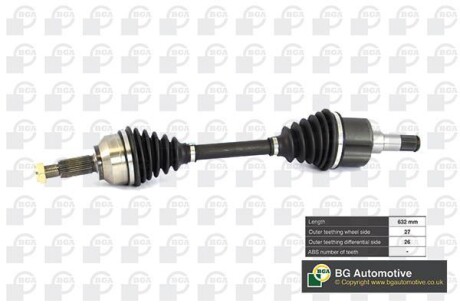 Полуось Ford Mondeo 00-07 1.8-3.0 (27/26) 632mm л. BGA DS2303L