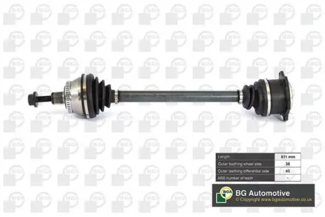 Полуось Passat/Superb 1.9TDI/2.5TDI/2.3i/2.8i 00-05 (38/45) 611mm л. BGA DS9621LA
