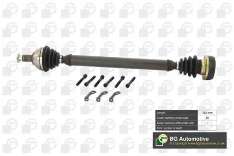 Піввісь Fabia/Roomster 1.2-1.9 00-16 (36z/752mm) Пр. BGA DS9627R