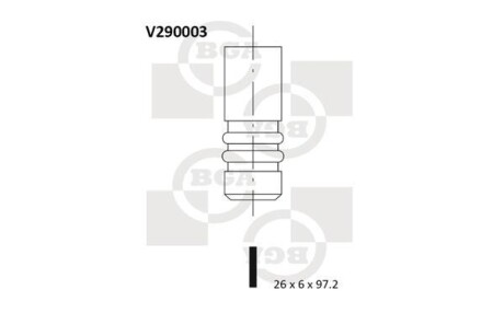 Клапан выпуск. Vectra/Omega/Zafira 2.0/2.2d (X20DTH/Y20DTH/X20DTH/Y22DTR) (26x6x97) BGA V290003