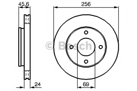 Диск тормозной (передний) Mitsubishi Colt 04-12/Smart Forfour 04-06 (256x24) BOSCH 0 986 479 B83