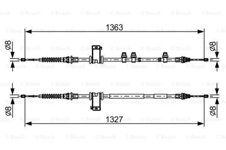 Трос ручного тормоза задн. Ford 1360/1195+1360/1195 мм BOSCH 1987482453