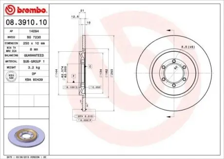 Гальмівний диск BREMBO 08.3910.10