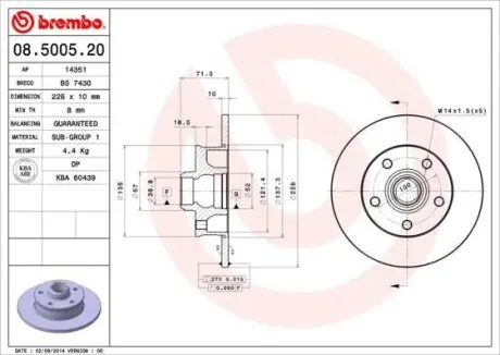 Тормозной диск BREMBO 08.5005.20