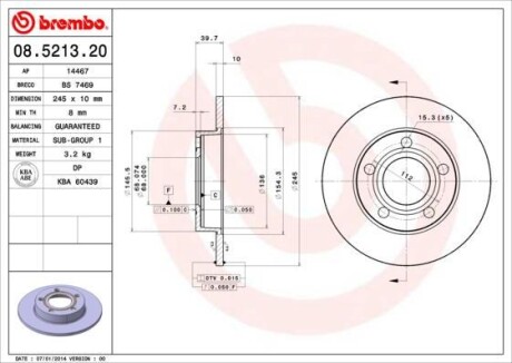 Тормозной диск BREMBO 08.5213.20