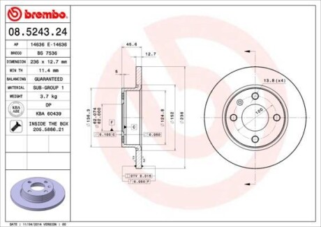 Тормозной диск BREMBO 08.5243.24