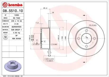 Гальмівний диск BREMBO 08.5510.10