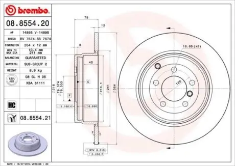 Тормозной диск BREMBO 08.8554.21