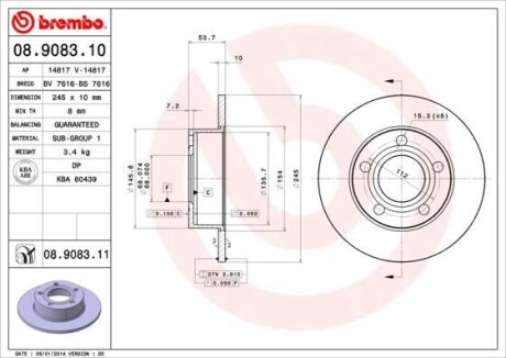 Тормозной диск BREMBO 08.9083.11