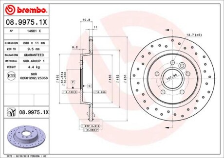 Тормозной диск BREMBO 08.9975.1X