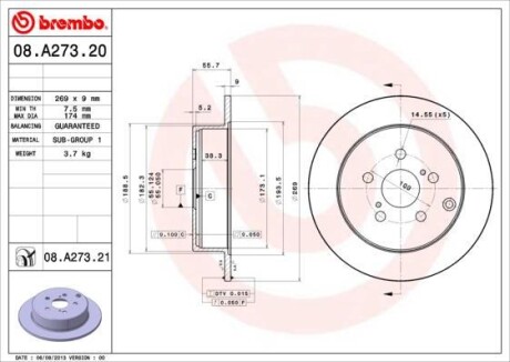 Тормозной диск BREMBO 08.A273.21