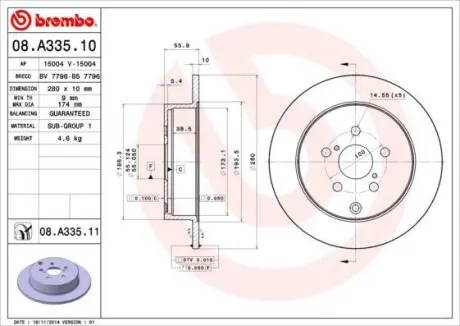 Тормозной диск BREMBO 08.A335.10