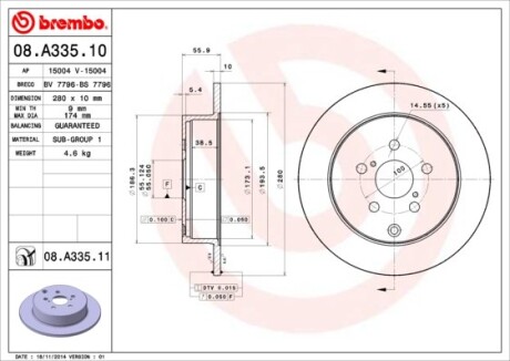 Тормозной диск BREMBO 08.A335.11