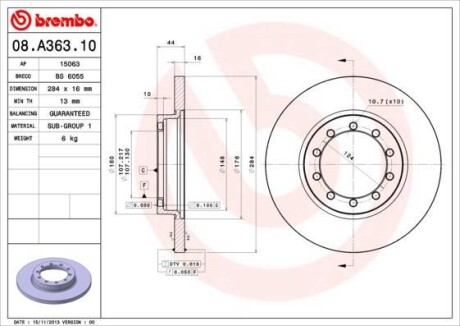 Гальмівний диск BREMBO 08.A363.10