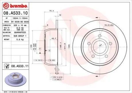 Тормозной диск BREMBO 08.A533.11
