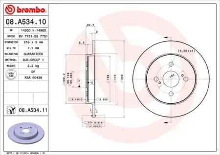 Гальмівний диск BREMBO 08.A534.11