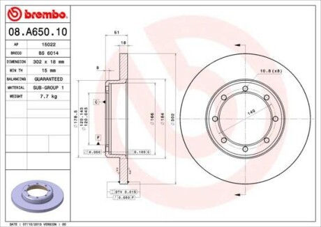 Гальмівний диск BREMBO 08.A650.10