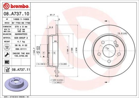 Тормозной диск BREMBO 08.A737.11