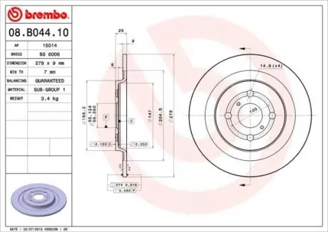 Гальмівний диск BREMBO 08.B044.10