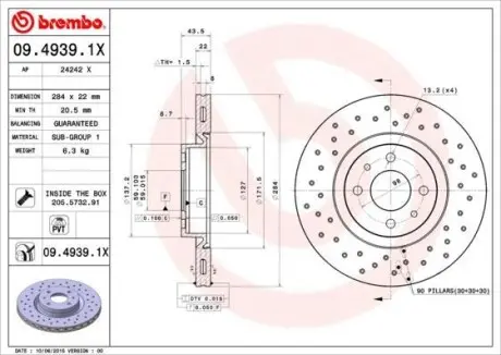 Тормозной диск BREMBO 09.4939.1X