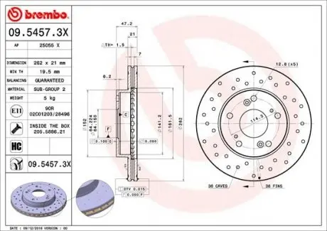 Гальмівний диск BREMBO 09.5457.3X