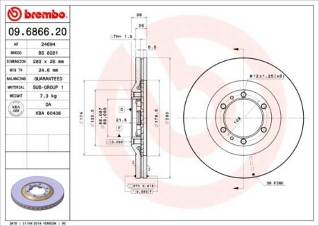 Тормозной диск BREMBO 09.6866.20