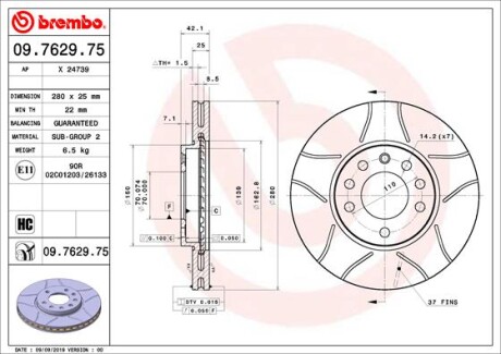 Тормозной диск BREMBO 09.7629.75