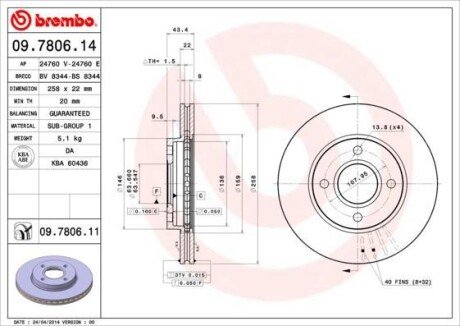 Гальмівний диск BREMBO 09.7806.14