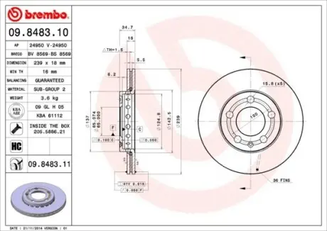 Гальмівний диск BREMBO 09.8483.11