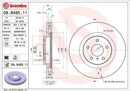 Тормозной диск BREMBO 09.8485.11