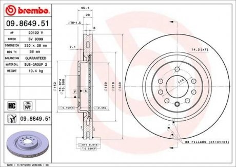 Тормозной диск BREMBO 09.8649.51