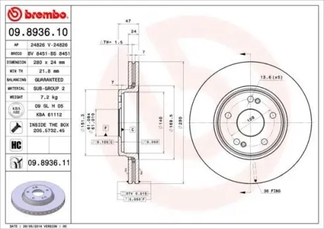Тормозной диск BREMBO 09.8936.11