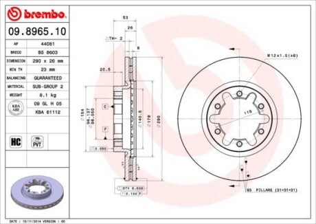 Тормозной диск BREMBO 09.8965.10