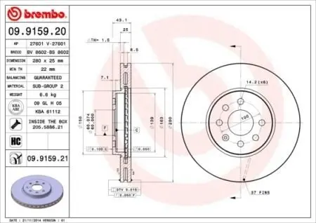 Гальмівний диск BREMBO 09.9159.21