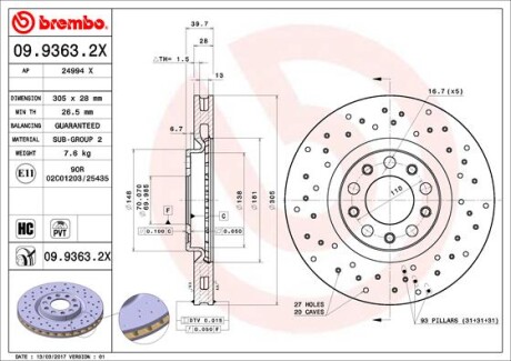 Гальмівний диск BREMBO 09.9363.2X