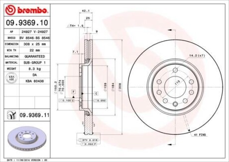 Тормозной диск BREMBO 09.9369.10