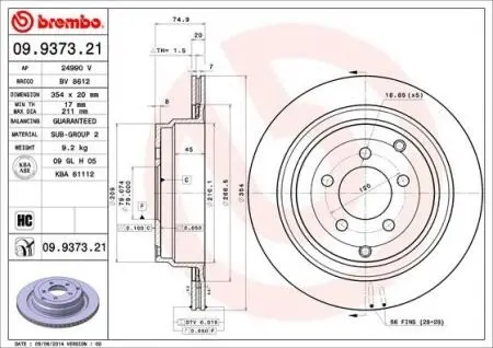 Гальмівний диск BREMBO 09.9373.21