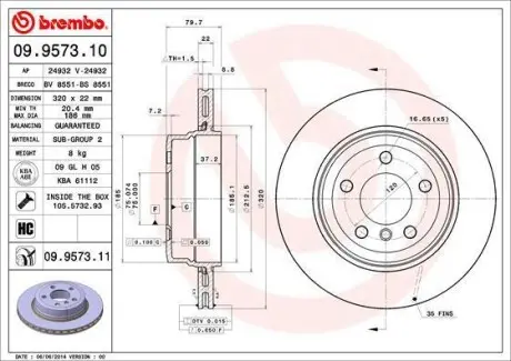 Тормозной диск BREMBO 09.9573.11