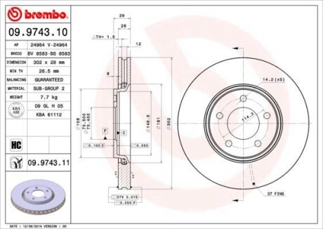 Тормозной диск BREMBO 09.9743.11